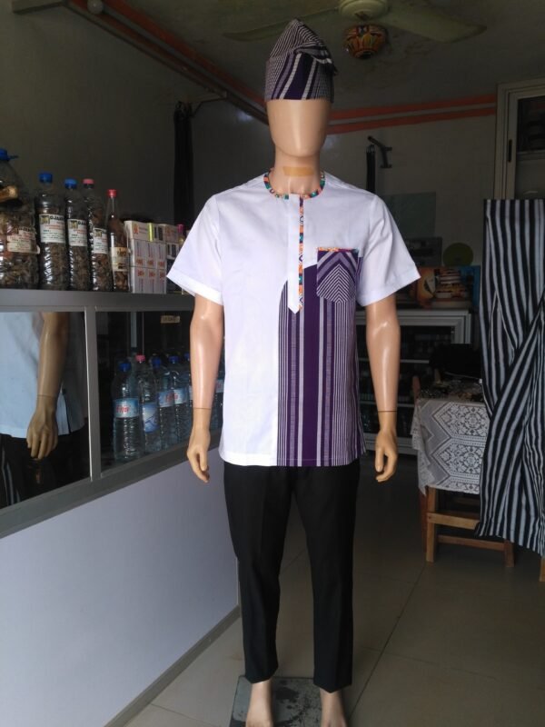 Chemise en pagne tissé mélange avec tissu – Image 9