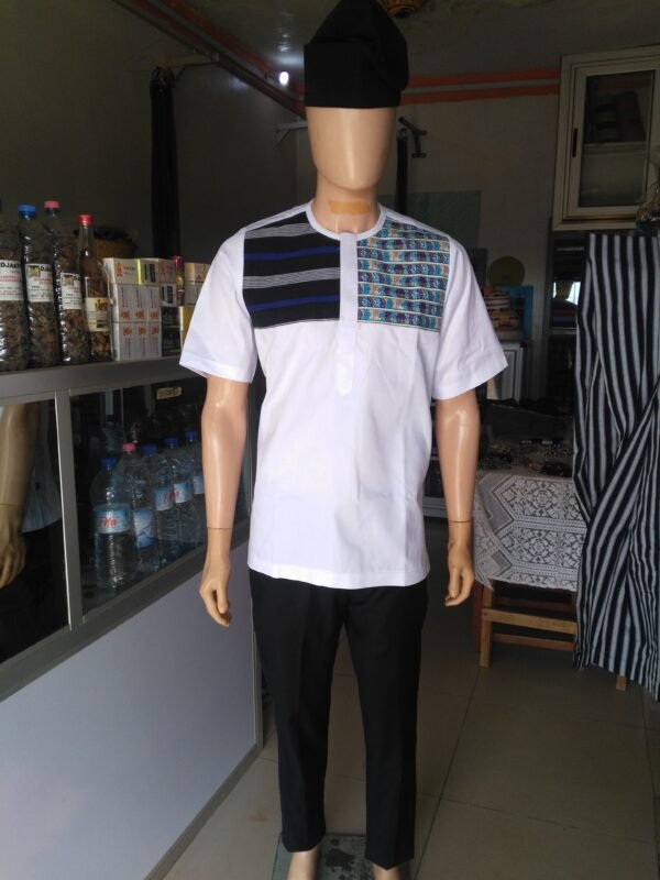 Chemise en pagne tissé mélange avec tissu – Image 3