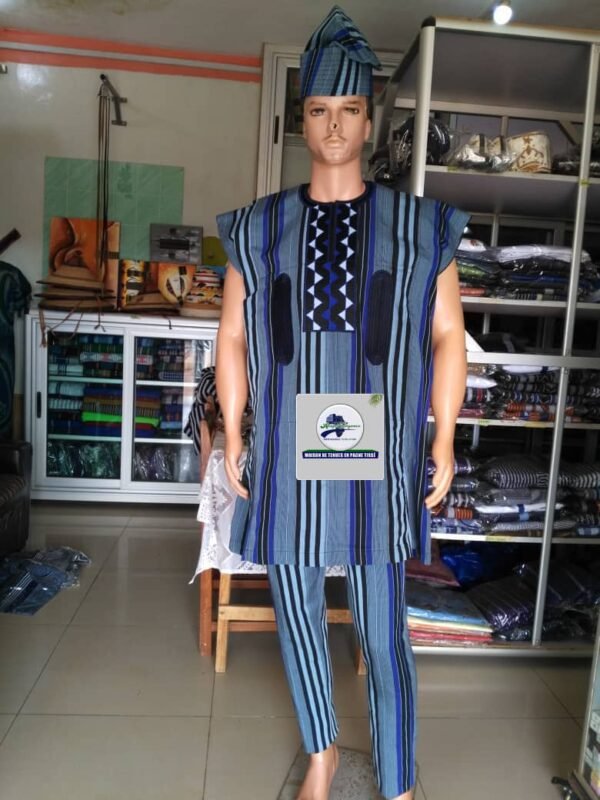 Ensemble dansiki brodé moderne bleu