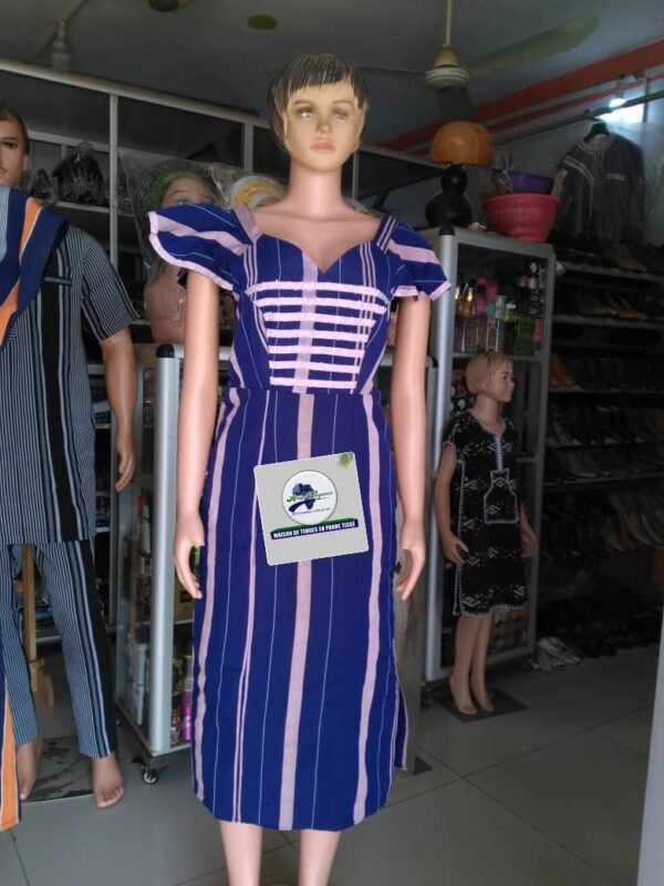 Robe dame en pagne tissé bleu